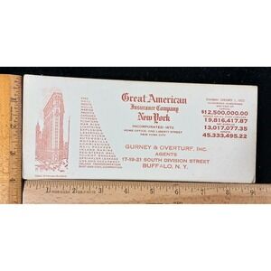 1920's Great American Insurance Company NY Buffalo NY Gurney Overturf